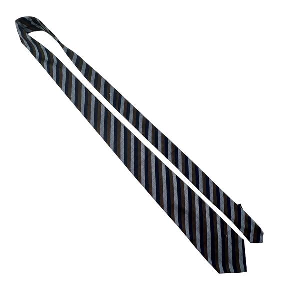 Fendi Silk Stripe Check Tie Blue Brown Vintage - Picture 2 of 6